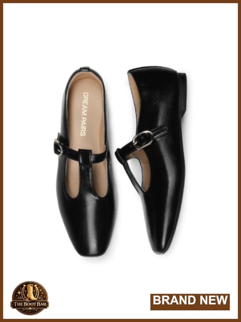 T-Strap Mary Jane Flats Square Toe Faux Leather Ballet Shoes